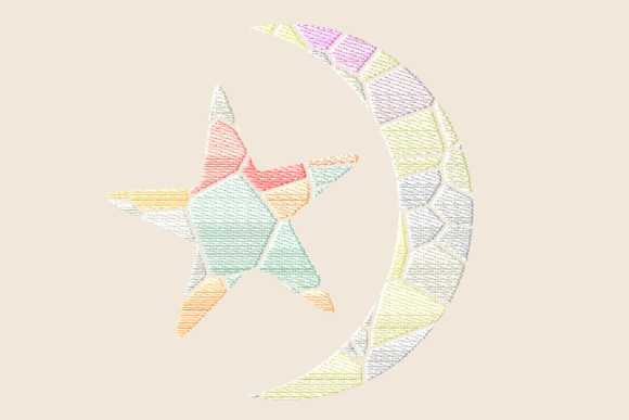 Crescent Moon and Star Mosaic Embroidery